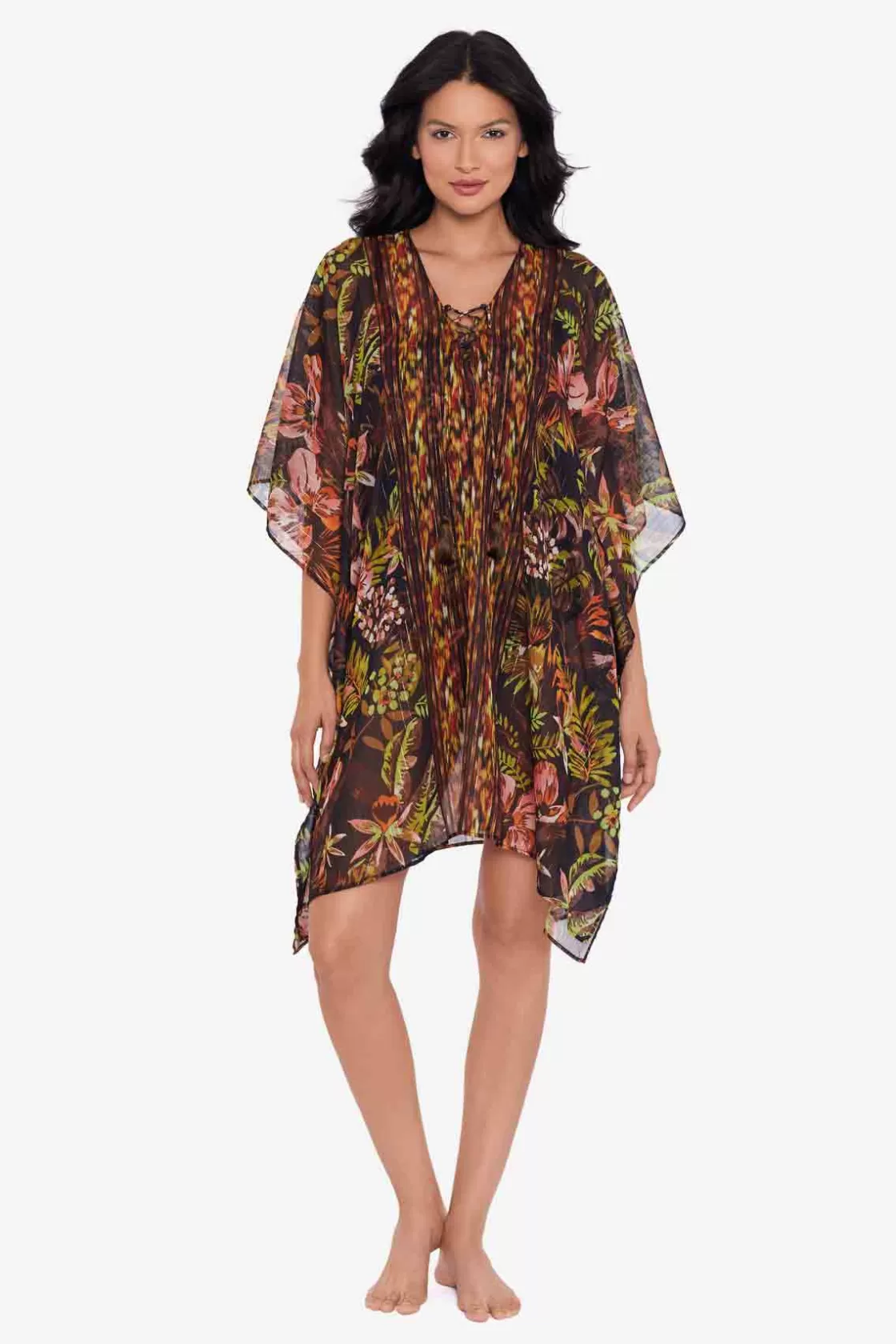 Miraclesuit Tankini Tops | Plus^Botanico Caftan Swim Cover Up Black/Multi