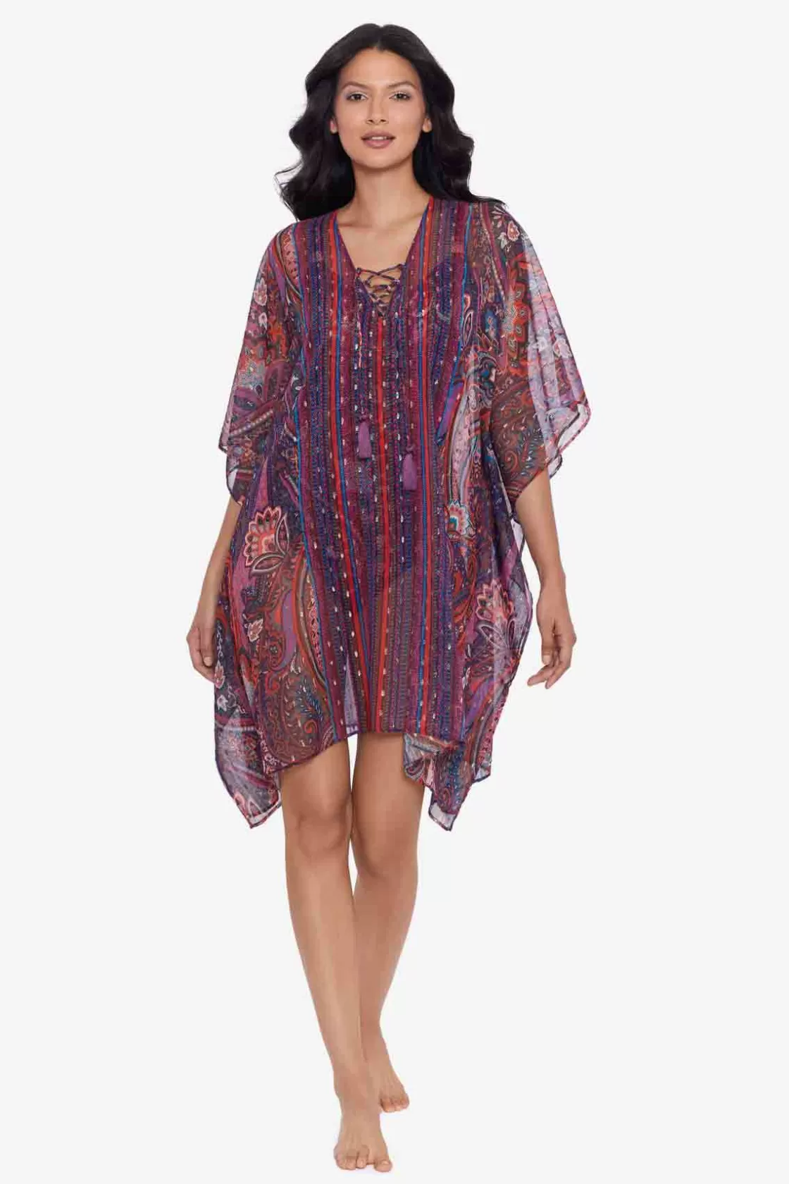 Miraclesuit Tankini Tops | Dd+ Cup^Dynasty Caftan Swim Cover Up Multi