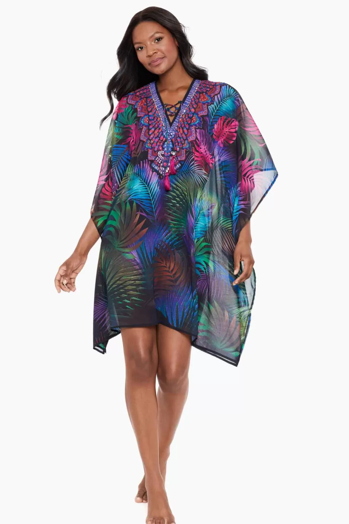 Miraclesuit Tankini Tops | Plus^Pixel Palmas Caftan Swim Cover Up Black/Multi