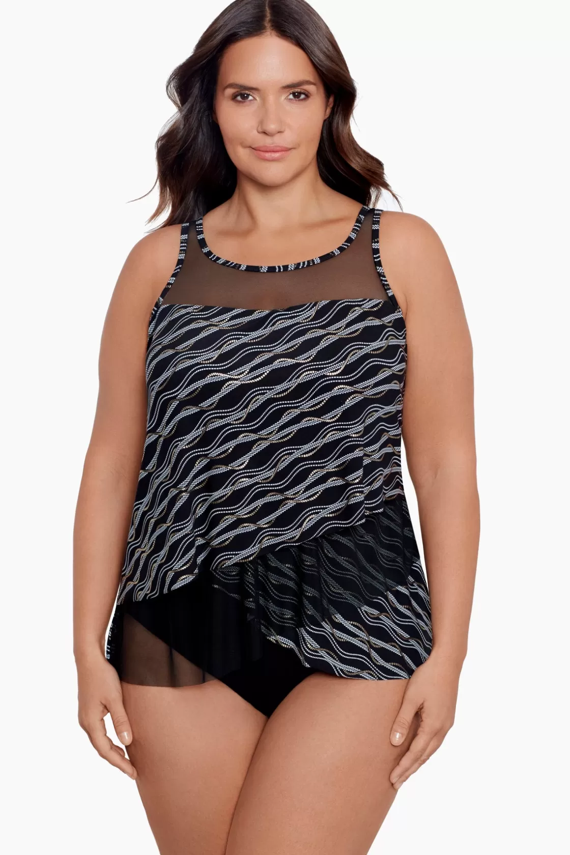 Miraclesuit One Piece | Dd+ Cup^Plus Size Linked In Mirage Tankini Top Black/Multi