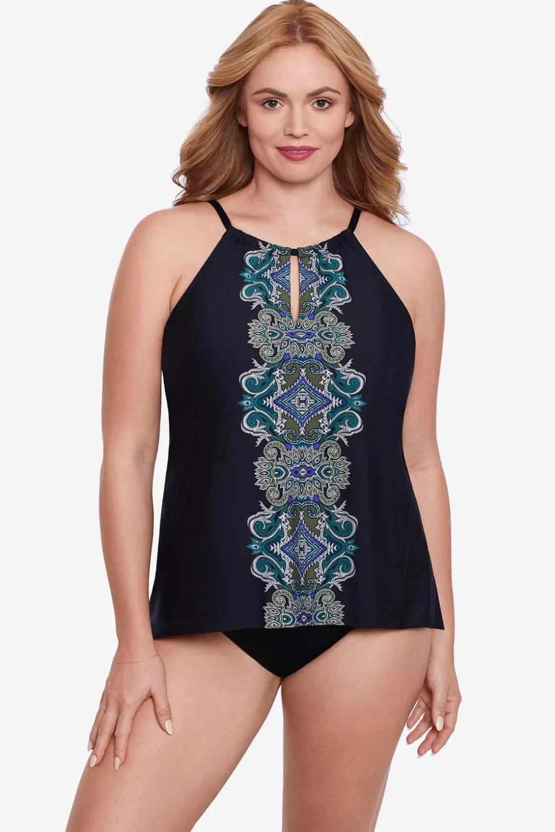 Miraclesuit One Piece | Dd+ Cup^Plus Size Precioso Peephole Tankini Top Black/Multi