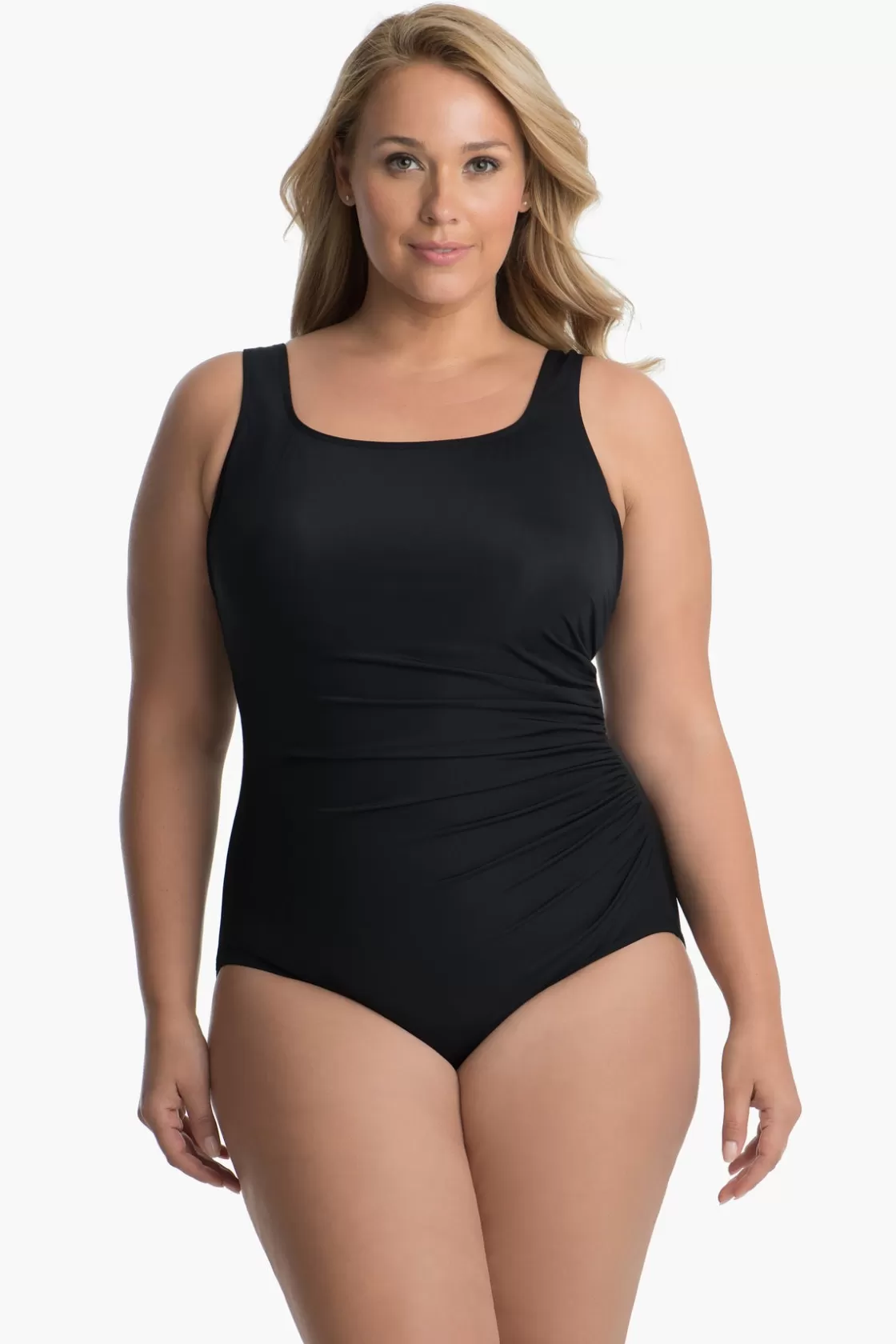 Miraclesuit One Piece^Plus Size Solid Sideswipe One Piece Swimsuit Black