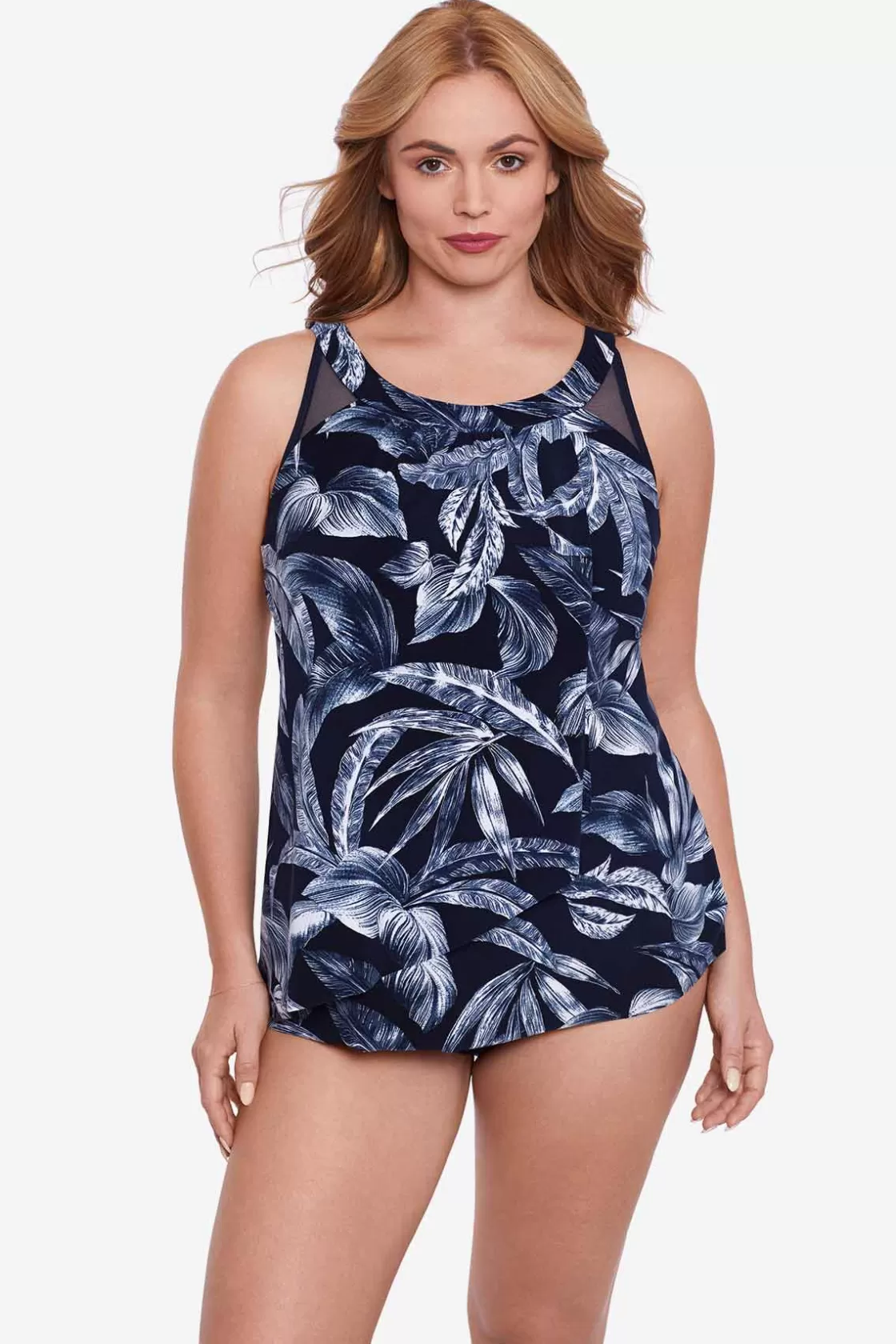 Miraclesuit Swim Dress | One Piece^Plus Size Tropica Toile Ursula Tankini Top Midnight