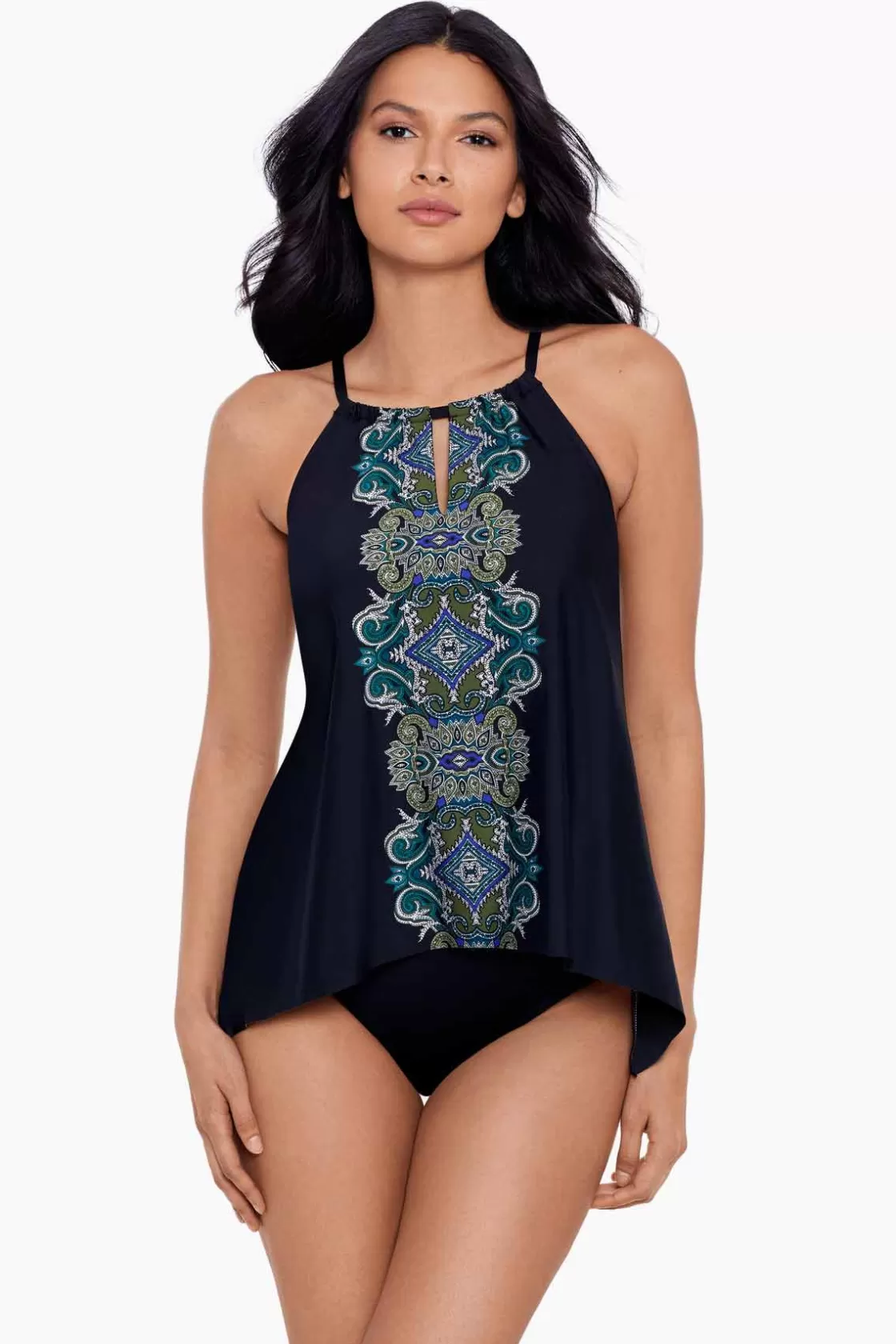 Miraclesuit One Piece | Dd+ Cup^Precioso Peephole Tankini Top DD-Cup Black/Multi