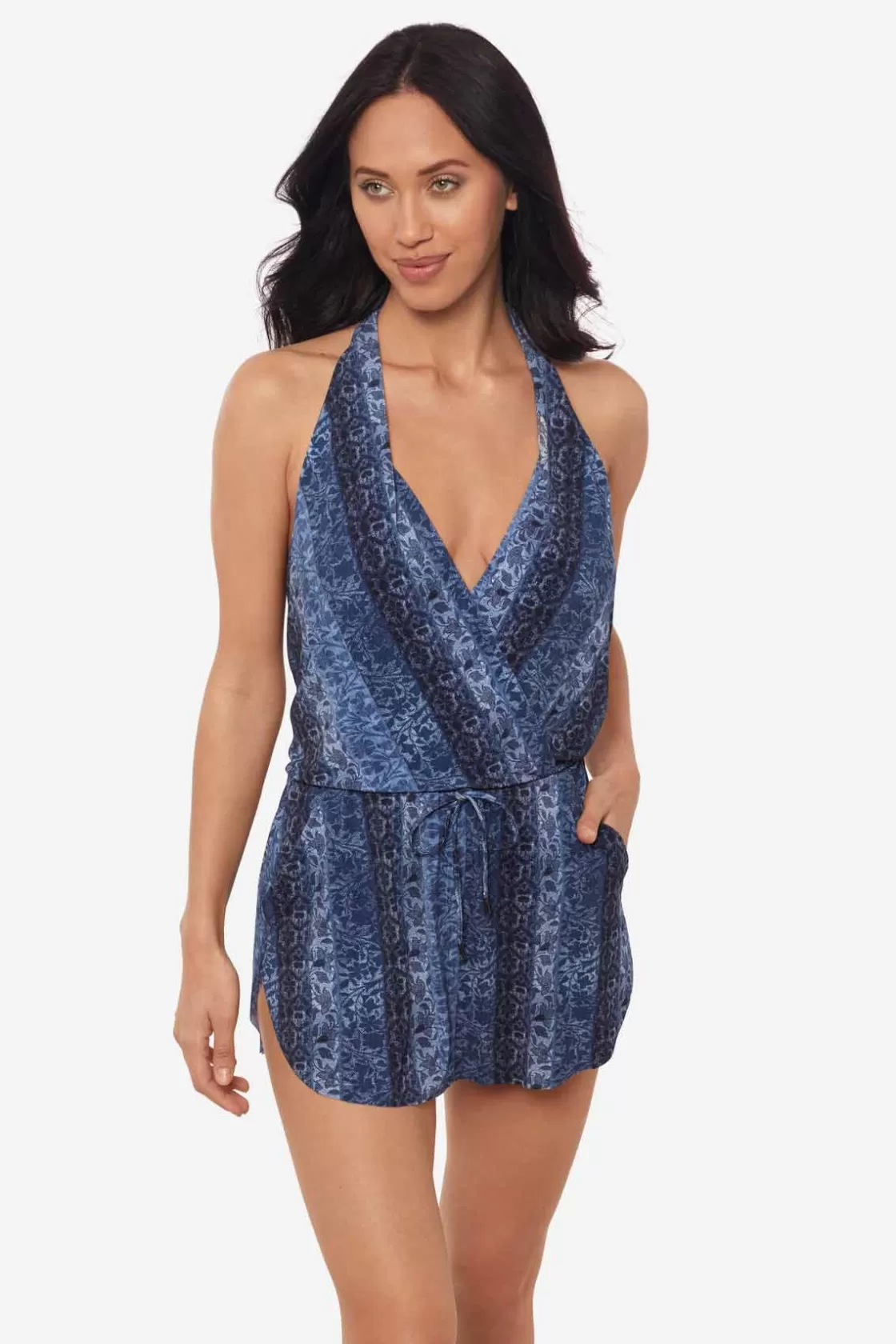 Miraclesuit Cover Ups^Via Roma Ellie One Piece Romper Swimsuit Blue/Multi