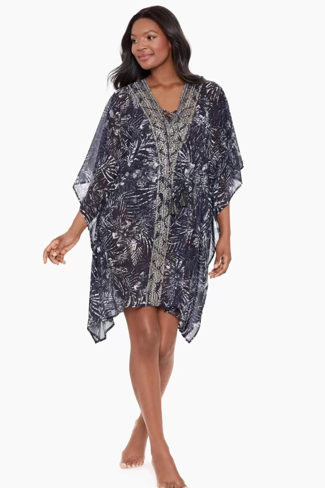 Miraclesuit Tankini Tops | Plus^Zahara Caftan Swim Cover Up Black/Multi